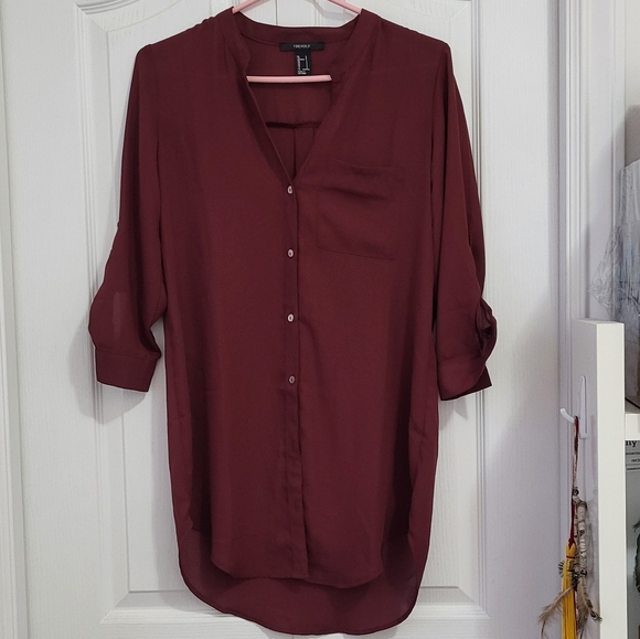 Forever 21 Wine/Burgundy Long Dress Top - Picture 2 of 6